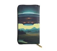YYHWHJDE UFO at Night - Pochette lunga in pelle di qualità, progettata per ragazze e donne alla moda, elegante, 19 x 10,5 cm, Nero , Taglia unica