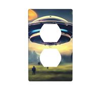 YYHWHJDE UFO Landing Picture Doppia Presa Pannello a Parete Piastra di Copertura Presa Elettrica è Infrangibile e Durevole 11,4 x 7 cm