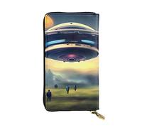 YYHWHJDE UFO Landing - Pochette lunga in pelle di qualità, progettata per ragazze e donne alla moda, elegante, 19 x 10,5 cm, Nero , Taglia unica
