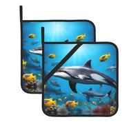 YYHWHJDE Underwater World - Sottovaso quadrato con stampa di delfi e pesci, 2 pezzi, dotato di una comoda corda laterale per appenderlo facilmente