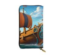 YYHWHJDE Vikings - Pochette lunga in pelle stampata di qualità, progettata per ragazze e donne alla moda, elegante, 19 x 10,5 cm, Nero , Taglia unica
