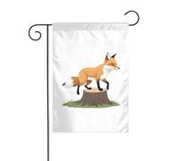 YYHWHJDE Volpe che salta su un ceppo d'albero Immagine Giardino pennone esterno decorazione cortile su entrambi i lati 30,5 x 45,7 cm