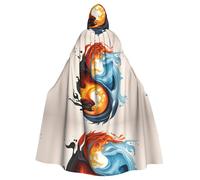 YYHWHJDE Yin Yang Fire Water Pattern Halloween adulto mantello con cappuccio senza cerniera, comodo per feste in costume