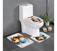 YYHWHJDE yin yang fuoco acqua modello antiscivolo tappetino tre pezzi set bagno tappeto antiscivolo durevole