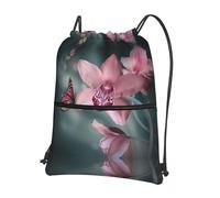 YYHWHJDE Zaino con cerniera e coulisse con stampa primaverile e fiori di orchidea e farfalle, leggero e pieghevole, per viaggi, allenamento, yoga