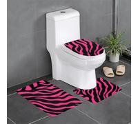 YYHWHJDE Zebra, tigre, leopardo, rosa, immagine antiscivolo, set di tre pezzi, tappeto da bagno antiscivolo durevole