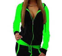 Yying Donna Due Pezzi Abiti Autunno Donna Moda Tuta da Donna con Cappuccio Coulisse Abbigliamento Donna Tuta Verde Fluorescente M