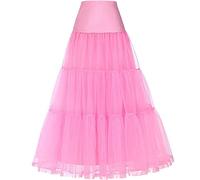 YYKSYDPT 50's Sottogonna Lunga Crinolina Donna Balletti Danza Petticoat Organza Retro Tutu Vintage 1950's Rockabilly Gonne Tulle (S/M, Rose)