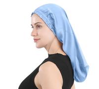 YYKSYDPT Berretto da Notte in Seta Berretto da Notte in Seta di Gelso al 100% Fascia per Capelli in Seta che non Cade Tutta la Notte Berretto per Capelli Ricci in Seta (Blu 1)