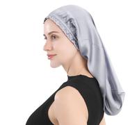 YYKSYDPT Berretto da Notte in Seta Berretto da Notte in Seta di Gelso al 100% Fascia per Capelli in Seta che non Cade Tutta la Notte Berretto per Capelli Ricci in Seta (Grigio)