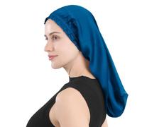 YYKSYDPT Berretto da Notte in Seta Berretto da Notte in Seta di Gelso al 100% Fascia per Capelli in Seta che non Cade Tutta la Notte Berretto per Capelli Ricci in Seta (Blu 2)
