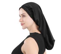 YYKSYDPT Berretto da Notte in Seta Berretto da Notte in Seta di Gelso al 100% Fascia per Capelli in Seta che non Cade Tutta la Notte Berretto per Capelli Ricci in Seta (Nero)