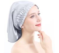 YYKSYDPT Berretto per Capelli in Seta di Gelso al 100% Berretto da Notte in Seta Berretto da Notte per Capelli Lunghi Ricci Capelli non più Crespi e Annodati (Argento)