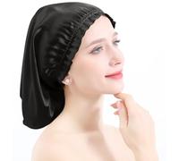 YYKSYDPT Berretto per Capelli in Seta di Gelso al 100% Berretto da Notte in Seta Berretto da Notte per Capelli Lunghi Ricci Capelli non più Crespi e Annodati (Nero)