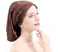 YYKSYDPT Berretto per Capelli in Seta di Gelso al 100% Berretto da Notte in Seta Berretto da Notte per Capelli Lunghi Ricci Capelli non più Crespi e Annodati (Marrone)
