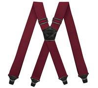 YYKSYDPT Bretelle da uomo con 4 clip in plastica molto resistenti, 38 mm di larghezza, bretelle regolabili a X Style, Rosso vinaccia, Taglia unica