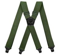 YYKSYDPT Bretelle da uomo con 4 clip in plastica molto resistenti, 38 mm di larghezza, bretelle regolabili a X Style, Verde militare, Taglia unica