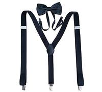 YYKSYDPT Bretelle per uomini e donne con 4 clip molto forti 25 mm di larghezza bretelle a Y regolabili bretelle con papillon (Nero)