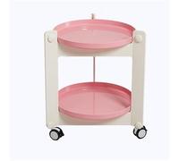 YYLMKMFC Elegante tavolino mobile con ruote Carrello portaoggetti compatto con rotelle Tavolo rotondo a 2 livelli Tavolo for soggiorno, ideale for la casa(Pink)