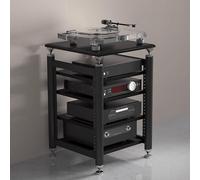 YYLMKMFC Mobile stereo rack audio nero, supporto multimediale AV e torre portaoggetti DVD, supporto TV con ripiano angolare for home theater(Black,62x57x100cm)