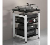 YYLMKMFC Mobile stereo rack audio nero, supporto multimediale AV e torre portaoggetti DVD, supporto TV con ripiano angolare for home theater(White Black,62x57x100cm)