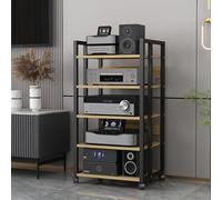 YYLMKMFC Supporto multimediale AV a 4 livelli con ripiani in legno e struttura in acciaio - Rack audio moderno for casa, ufficio o teatro(A,5 Tier)