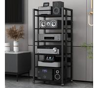 YYLMKMFC Supporto multimediale AV a 4 livelli con ripiani in legno e struttura in acciaio - Rack audio moderno for casa, ufficio o teatro(B,6 Tier)
