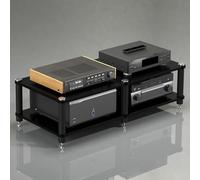 YYLMKMFC Supporto multimediale AV angolare a 2 livelli, armadio stereo e torre rack audio, ripiano portaoggetti con finitura in legno for componenti di intrattenimento(Dark Black,120x48x37cm)