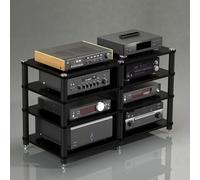 YYLMKMFC Supporto multimediale AV angolare a 2 livelli, armadio stereo e torre rack audio, ripiano portaoggetti con finitura in legno for componenti di intrattenimento(Dark Black,120x48x75cm)