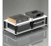 YYLMKMFC Supporto multimediale AV angolare a 2 livelli, armadio stereo e torre rack audio, ripiano portaoggetti con finitura in legno for componenti di intrattenimento(Light White,120x48x37cm)