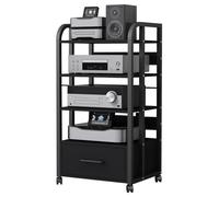 YYLMKMFC Supporto multimediale mobile a 3 livelli con cassetto e ruote, moderno rack audio for lettore CD, stereo e giochi - Mobiletto AV versatile(4-tier)