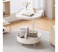 YYLMKMFC Tavolino rotondo a 2 livelli con cestello portaoggetti Carrello di servizio Tavolino mobile for snack for soggiorno e studio, ideale for la casa(White)