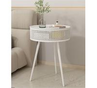YYLMKMFC Tavolino rotondo in ferro con cestello portaoggetti Tavolino moderno Boho da comodino for soggiorno e piccoli spazi Bellissimo(White)