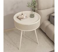 YYLMKMFC Tavolino rotondo in ferro con cestello portaoggetti Tavolino moderno Boho da comodino for soggiorno e piccoli spazi Bellissimo(Beige)