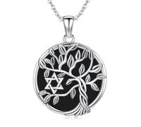 YYmqmq Collana con albero della vita, in argento Sterling, con ciondolo in onice nero, gioiello celtico, regalo per uomo e donna, Argento sterling, Non pietra preziosa
