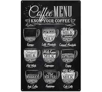 YYN Targa artistica da parete in metallo con menu caffè in stile retrò nero, per bar, cucina, angolo del caffè, decorazione da parete, poster in latta spessa, decorazione da parete, 20 x 30 cm