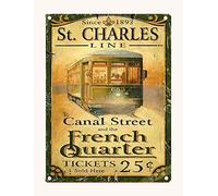 YYN Targa in latta vintage New Orleans St Charles Streetcar poster Nola decorazione da parete caffetteria bar decorazione da parete poster retrò 30,5 x 40,6 cm
