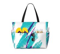 Yyoretp 90's Cup Design Print Large Beach Bag Donna Impermeabile Pieghevole Cerniera Totes Bag per Vacanze Viaggi.