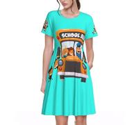 Yyoretp Abito estivo da donna, con stampa di autobus scolastico, casual, a maniche corte, con tasche, Nero , L
