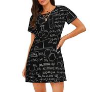 Yyoretp Astratto Scienza Chimica Illustrazione Stampa 3D Delle Donne Cotone Camicia Da Notte Maniche Corte Sleepwear Casual Camicia Da Notte Comodo Pigiama, Nero , M
