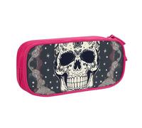 Yyoretp Astuccio con grande capacità, motivo: teschio, yoga e fiori, doppio strato, con cerniera, per trucchi, matite, organizer., rosa, Taglia unica, Beauty Case