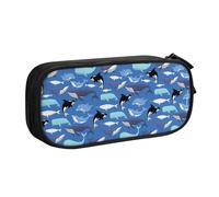 Yyoretp Astuccio con stampa a balena, grande capacità, organizer per matite con cerniera a doppio strato., Nero , Taglia unica, Beauty Case