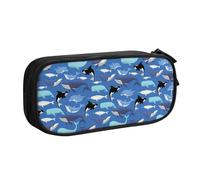 Yyoretp Astuccio con stampa a balena, grande capacità, organizer per matite con cerniera a doppio strato., Nero , Taglia unica, Beauty Case