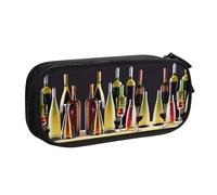 Yyoretp Astuccio con stampa di bicchieri da cocktail e bottiglie di vino di grande capacità, doppio strato con cerniera, astuccio per trucchi e matite organizer., Nero , Taglia unica, Beauty Case