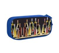 Yyoretp Astuccio con stampa di bicchieri da cocktail e bottiglie di vino di grande capacità, doppio strato con cerniera, astuccio per trucchi e matite organizer., Blu, Taglia unica, Beauty Case