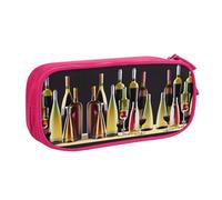 Yyoretp Astuccio con stampa di bicchieri da cocktail e bottiglie di vino di grande capacità, doppio strato con cerniera, astuccio per trucchi e matite organizer., rosa, Taglia unica, Beauty Case