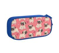 Yyoretp Astuccio con stampa di cucciolo di carlino, grande capacità, con cerniera a doppio strato, per trucchi, matite, organizer., Blu, Taglia unica, Beauty Case