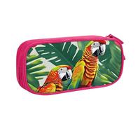 Yyoretp Astuccio con stampa di fiori tropicali e foglie di pappagallo, grande capacità, doppio strato con cerniera, astuccio per trucchi e matite organizer., rosa, Taglia unica, Beauty Case
