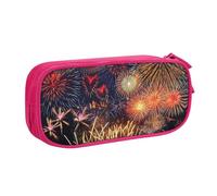 Yyoretp Astuccio con stampa di fuochi d'artificio di grande capacità, doppio strato con cerniera per trucchi, astuccio organizer per matite, rosa, Taglia unica, Beauty Case