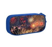 Yyoretp Astuccio con stampa di fuochi d'artificio di grande capacità, doppio strato con cerniera per trucchi, astuccio organizer per matite, Blu, Taglia unica, Beauty Case